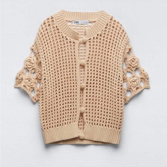 Zara Sweaters - Zara crochet cream cardigan size L